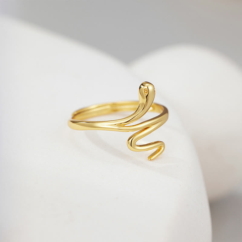 Stone of buddha 925 Sterling Silver Golden Snake Year Of The Snake Calm Balance Adjustable Ring