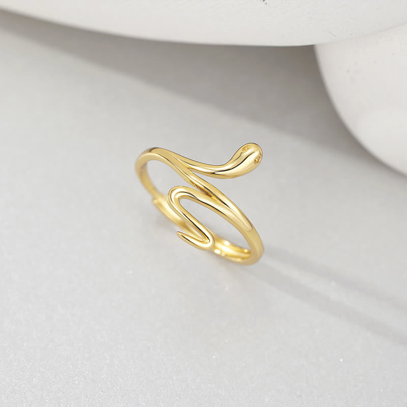 Stone of buddha 925 Sterling Silver Golden Snake Year Of The Snake Calm Balance Adjustable Ring
