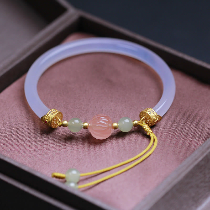 Stone of buddha Natural White Agate Lotus Hetian Jade Beads Positive Bracelet Bangle