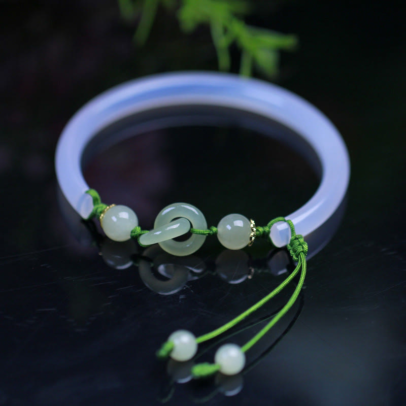 Stone of buddha Natural White Agate Hetian Jade Beads Interlocking Positive Bracelet Bangle