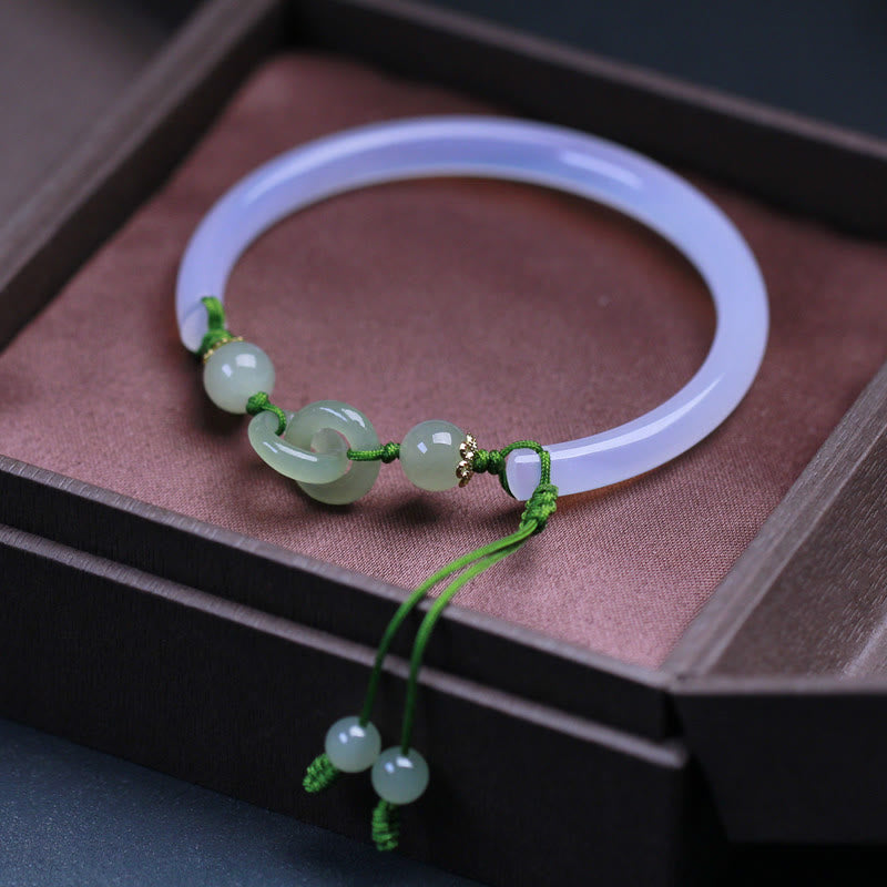 Stone of buddha Natural White Agate Hetian Jade Beads Interlocking Positive Bracelet Bangle