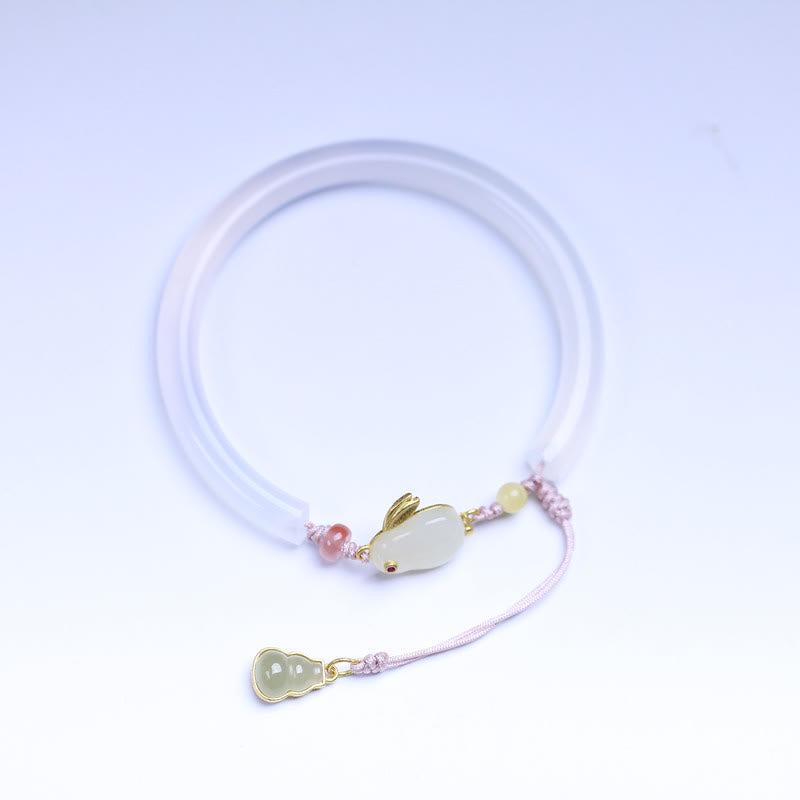 Stone of buddha Natural White Agate Hetian Jade Rabbit Positive Bracelet Bangle