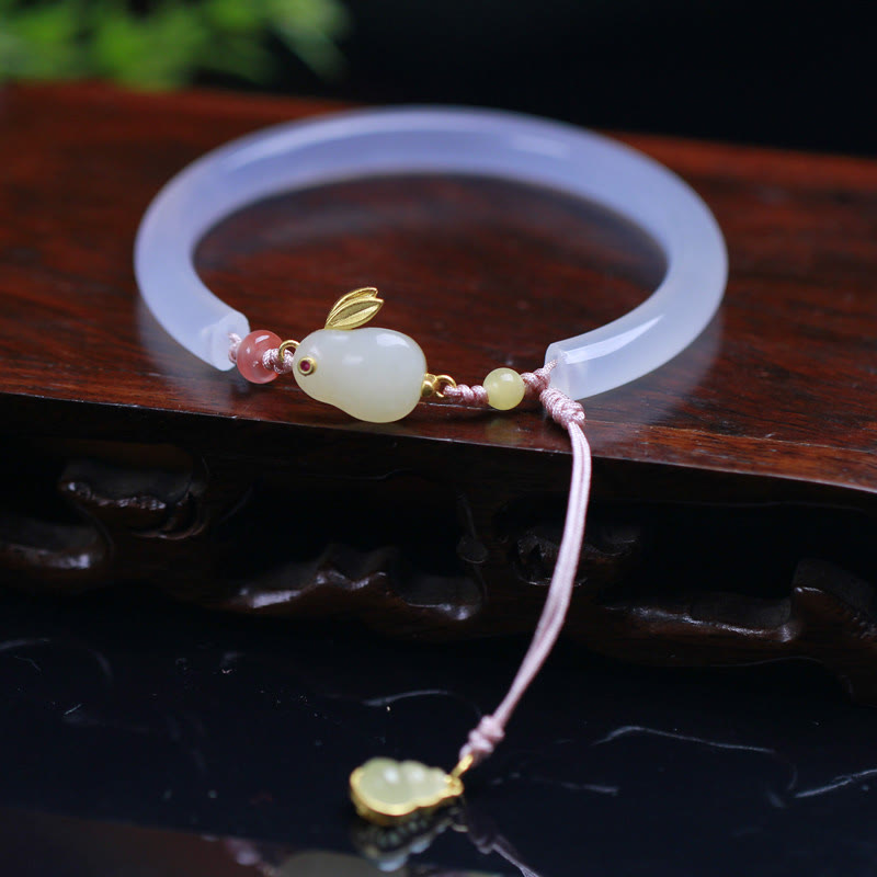 Stone of buddha Natural White Agate Hetian Jade Rabbit Positive Bracelet Bangle