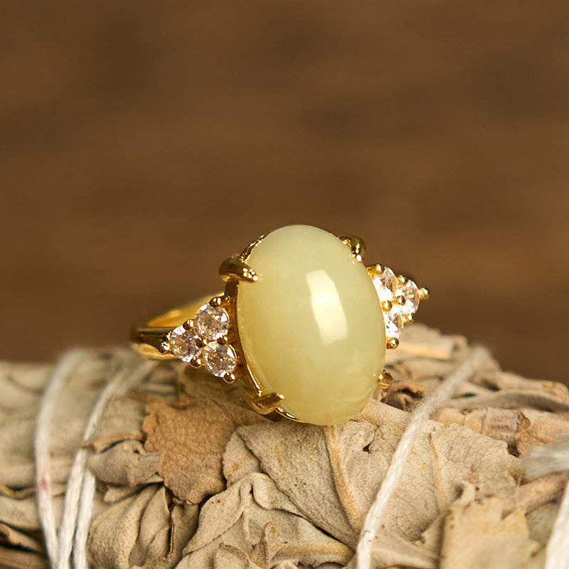 Stone of buddha Hetian Jade Egg Alloy Ring