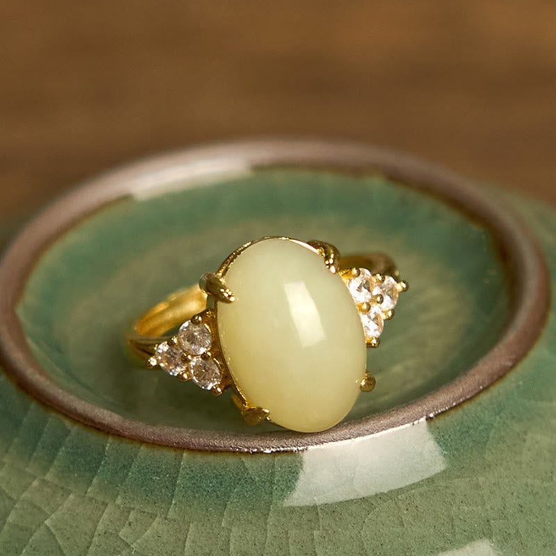 Stone of buddha Hetian Jade Egg Alloy Ring