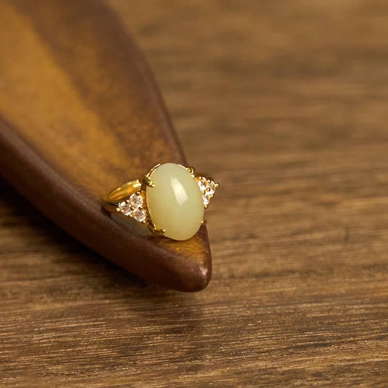 Stone of buddha Hetian Jade Egg Alloy Ring