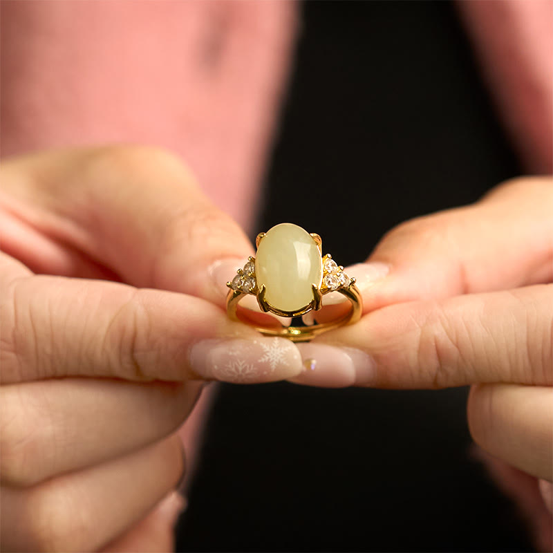 Stone of buddha Hetian Jade Egg Alloy Ring