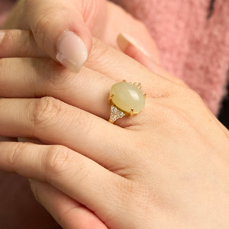 Stone of buddha Hetian Jade Egg Alloy Ring