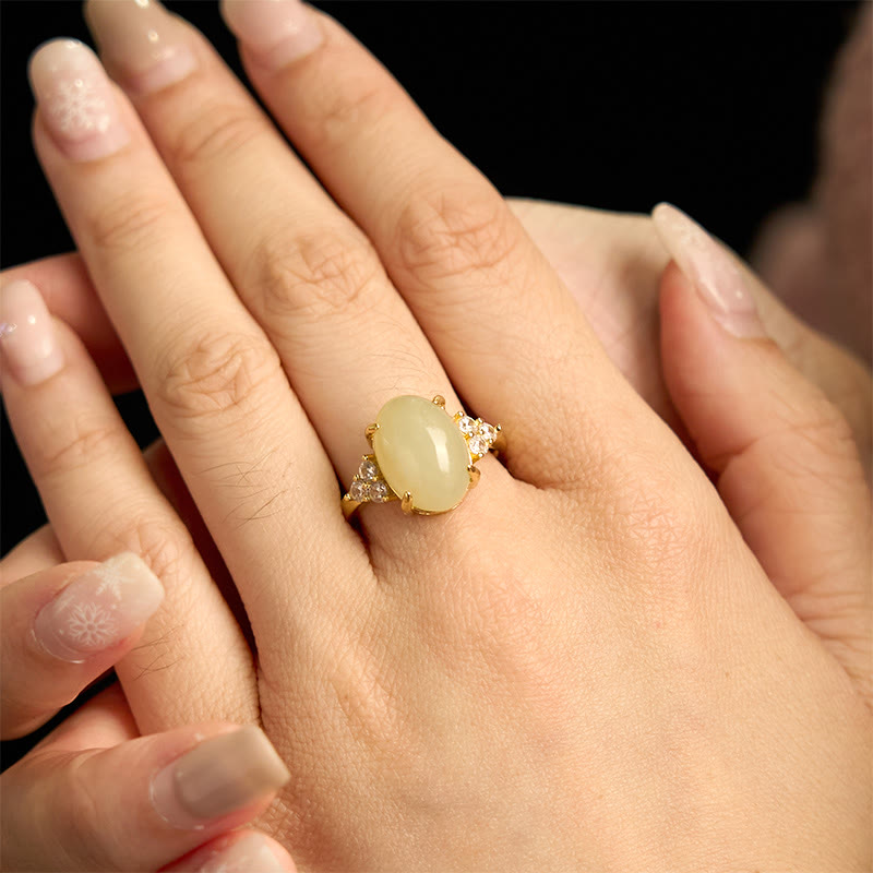 Stone of buddha Hetian Jade Egg Alloy Ring