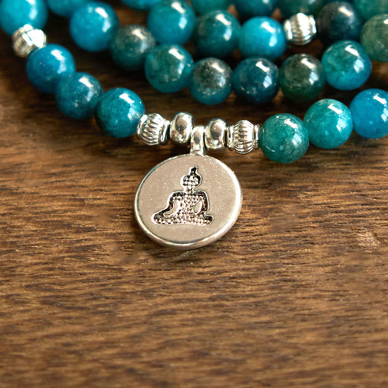 Stone of buddha 108 Mala Beads Apatite Bead Om The Tree Of Life Lotus Buddha Bracelet