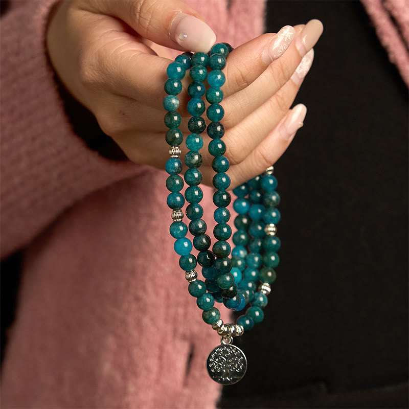Stone of buddha 108 Mala Beads Apatite Bead Om The Tree Of Life Lotus Buddha Bracelet