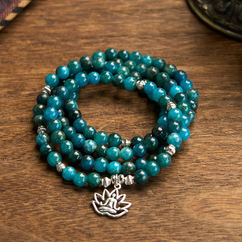 Stone of buddha 108 Mala Beads Apatite Bead Om The Tree Of Life Lotus Buddha Bracelet