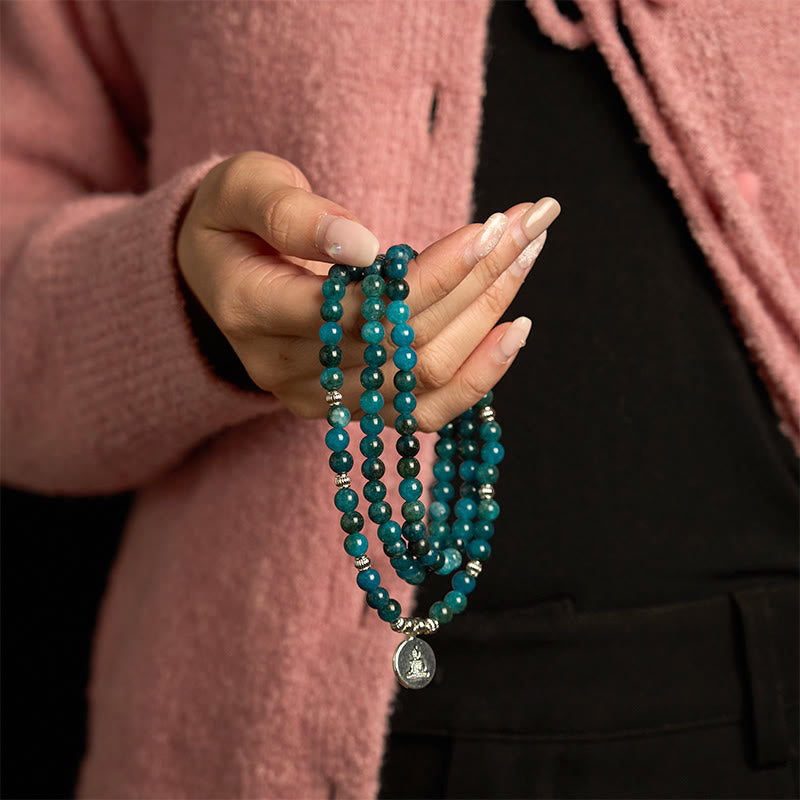 Stone of buddha 108 Mala Beads Apatite Bead Om The Tree Of Life Lotus Buddha Bracelet
