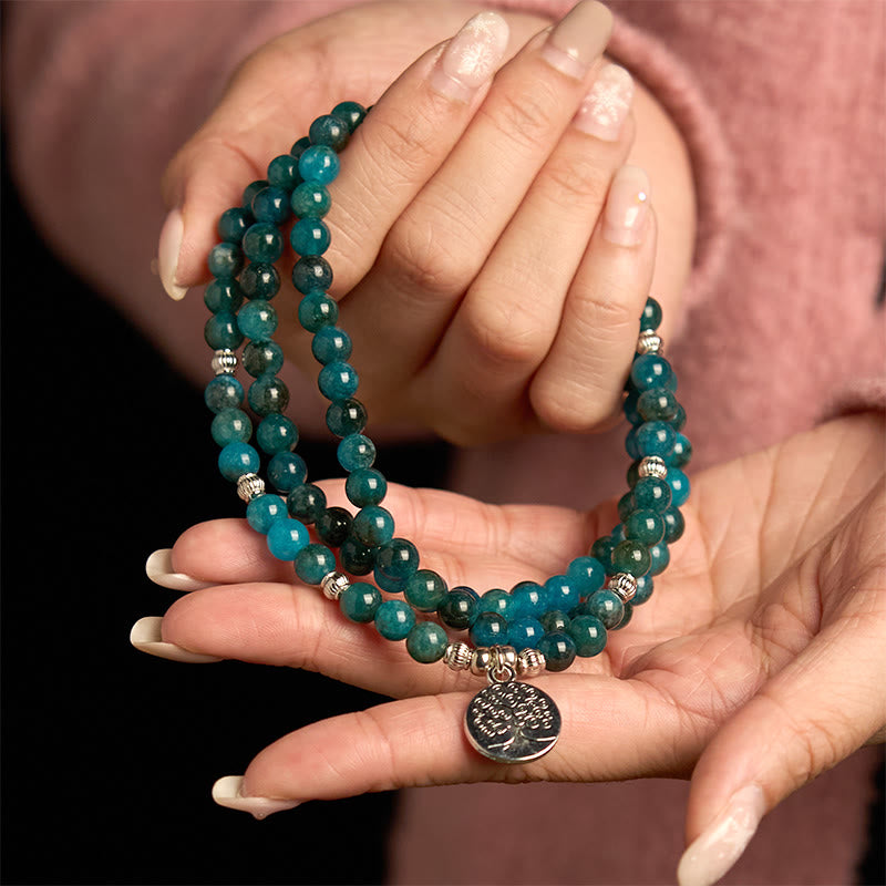 Stone of buddha 108 Mala Beads Apatite Bead Om The Tree Of Life Lotus Buddha Bracelet