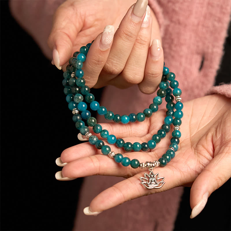 Stone of buddha 108 Mala Beads Apatite Bead Om The Tree Of Life Lotus Buddha Bracelet