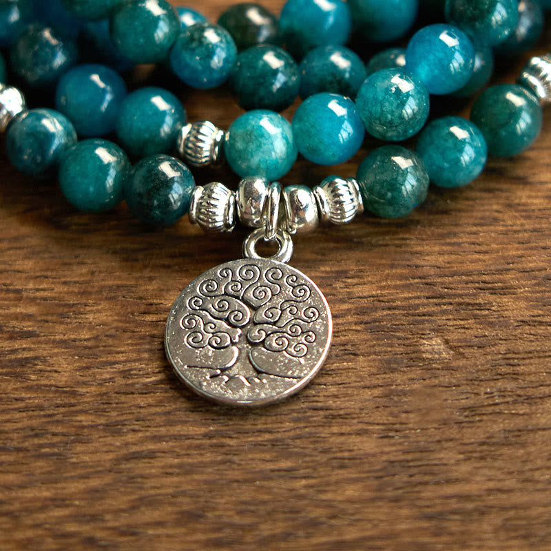 Stone of buddha 108 Mala Beads Apatite Bead Om The Tree Of Life Lotus Buddha Bracelet