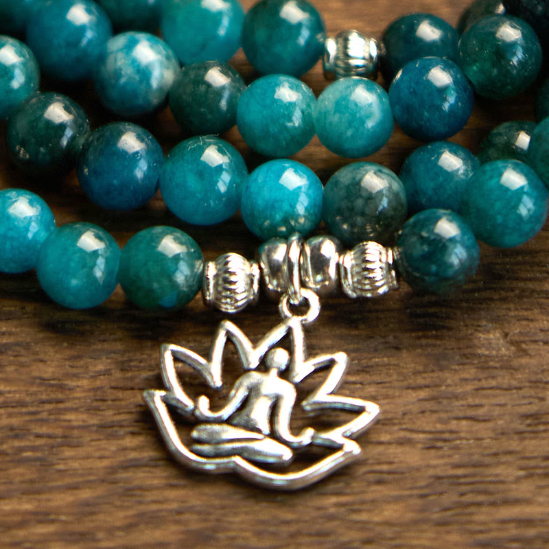 Stone of buddha 108 Mala Beads Apatite Bead Om The Tree Of Life Lotus Buddha Bracelet