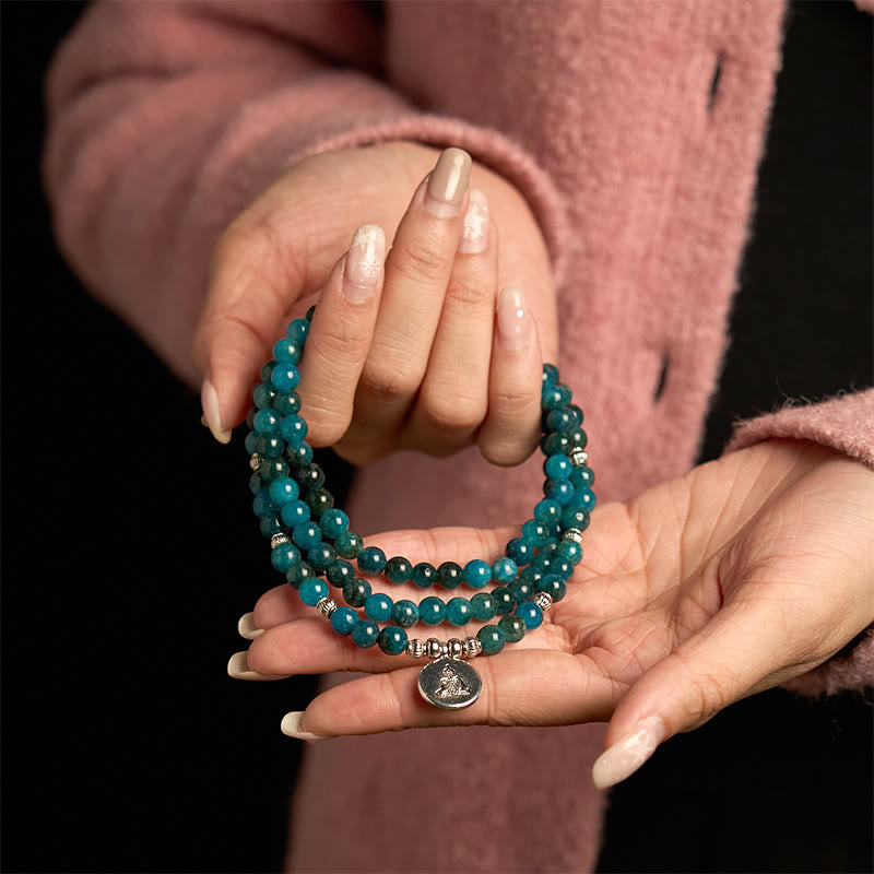 Stone of buddha 108 Mala Beads Apatite Bead Om The Tree Of Life Lotus Buddha Bracelet