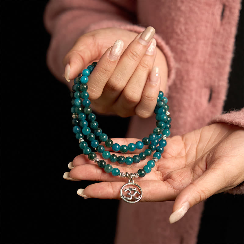 Stone of buddha 108 Mala Beads Apatite Bead Om The Tree Of Life Lotus Buddha Bracelet