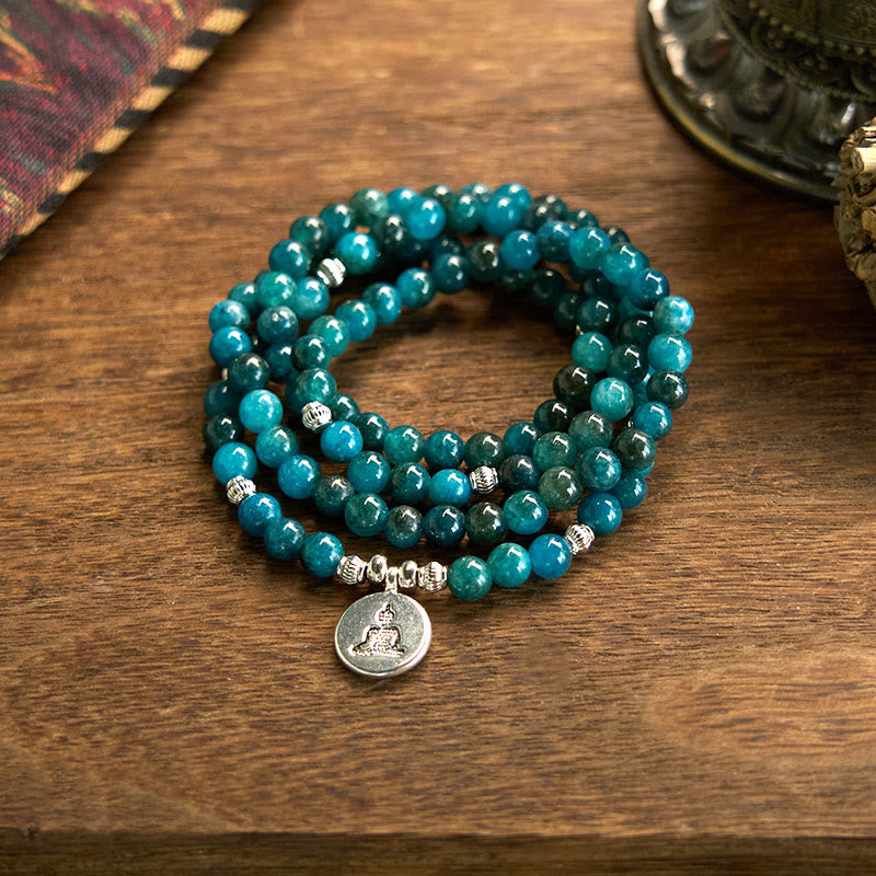 Stone of buddha 108 Mala Beads Apatite Bead Om The Tree Of Life Lotus Buddha Bracelet