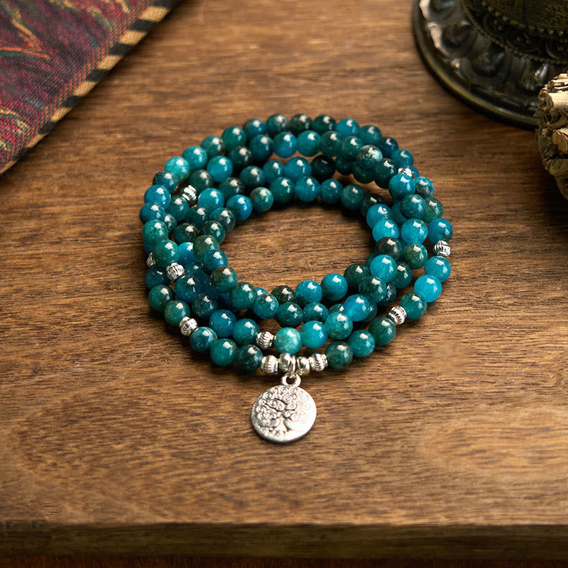 Stone of buddha 108 Mala Beads Apatite Bead Om The Tree Of Life Lotus Buddha Bracelet