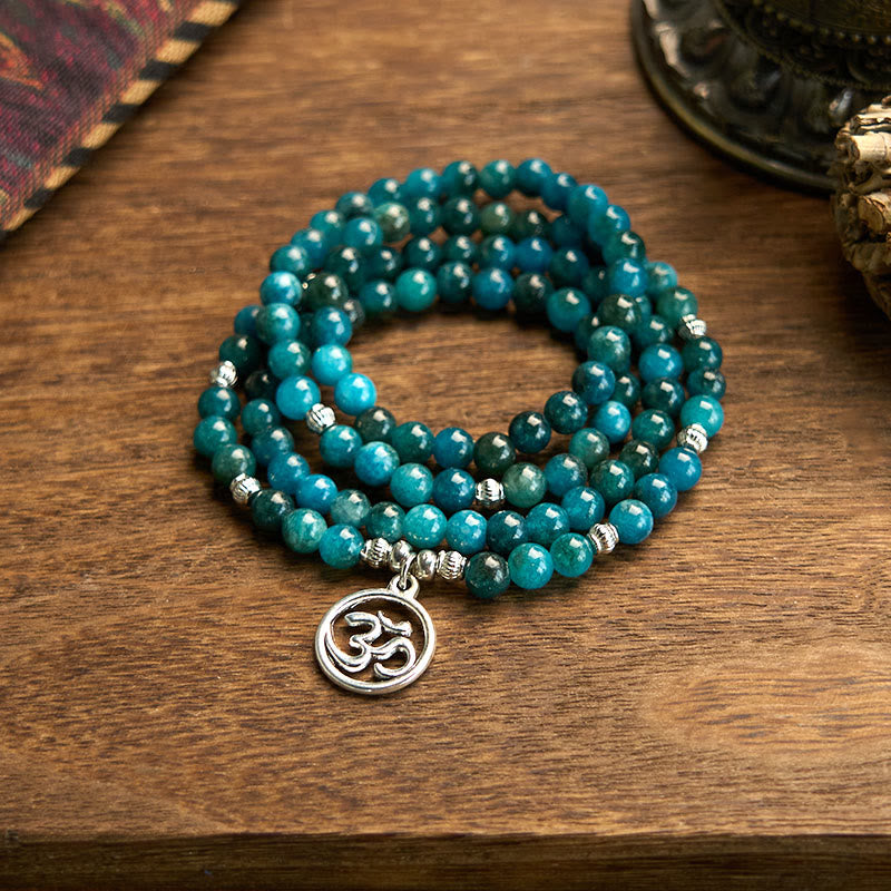 Stone of buddha 108 Mala Beads Apatite Bead Om The Tree Of Life Lotus Buddha Bracelet