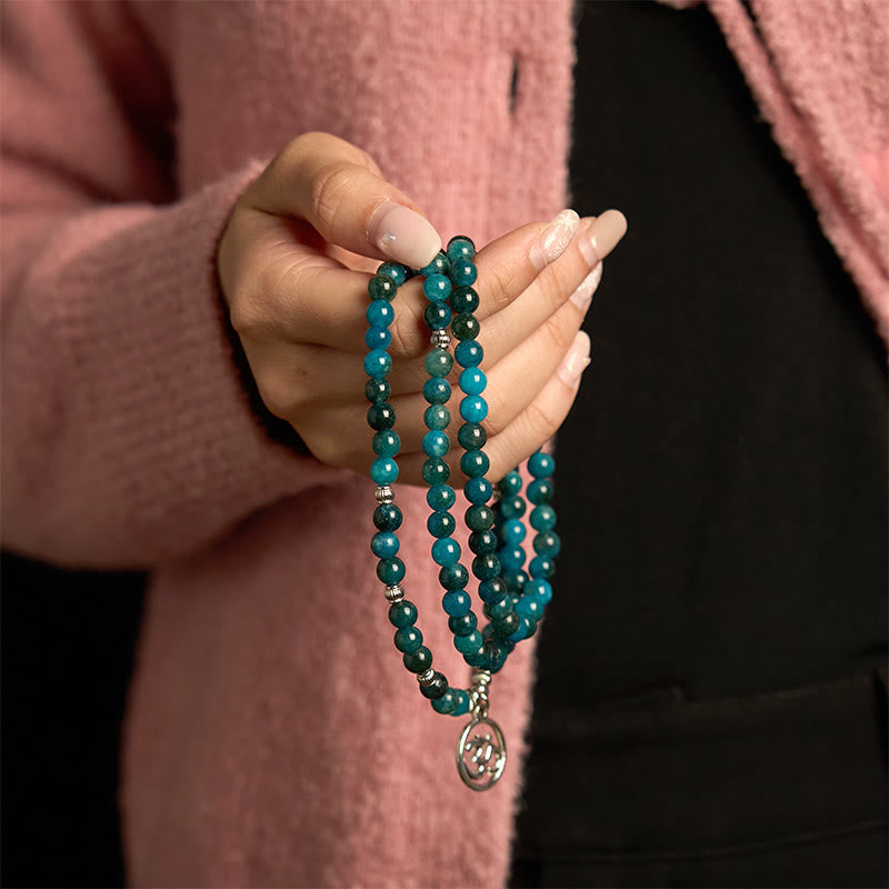 Stone of buddha 108 Mala Beads Apatite Bead Om The Tree Of Life Lotus Buddha Bracelet