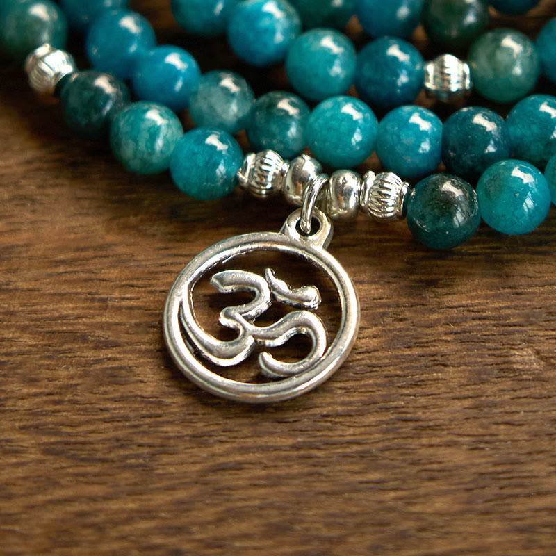 Stone of buddha 108 Mala Beads Apatite Bead Om The Tree Of Life Lotus Buddha Bracelet