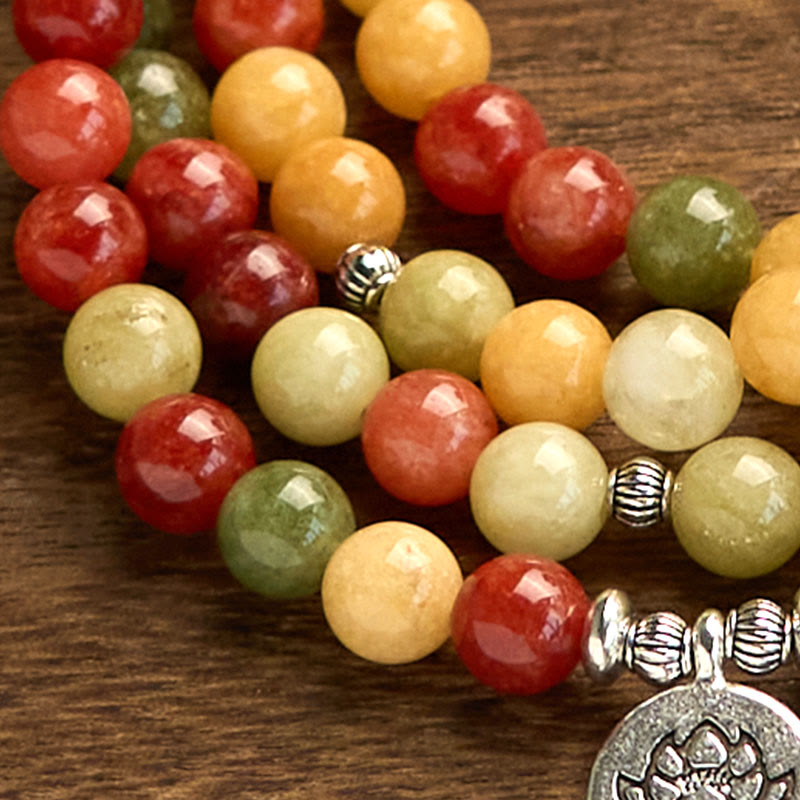 Stone of buddha 108 Mala Beads Natural Colored Stone Topaz Red Jasper Green Jasper Lotus Protection Bracelet