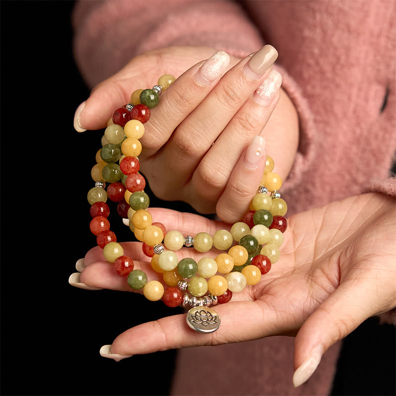 Stone of buddha 108 Mala Beads Natural Colored Stone Topaz Red Jasper Green Jasper Lotus Protection Bracelet