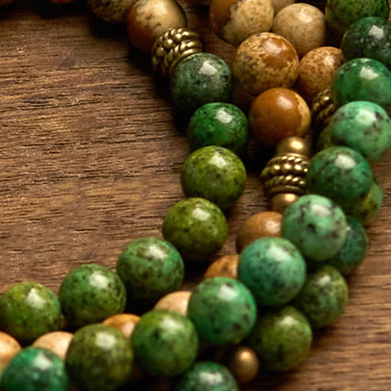 Stone of buddha 108 Mala Beads Natural Stone Picture Jasper Turquoise Lotus Positive Bracelet