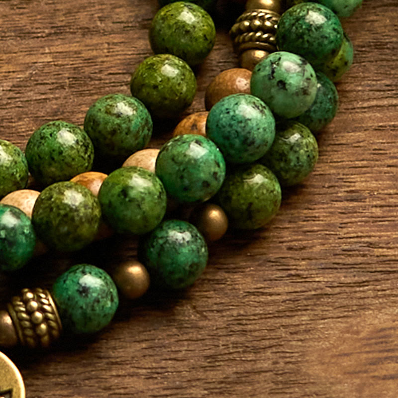 Stone of buddha 108 Mala Beads Natural Stone Picture Jasper Turquoise Lotus Positive Bracelet