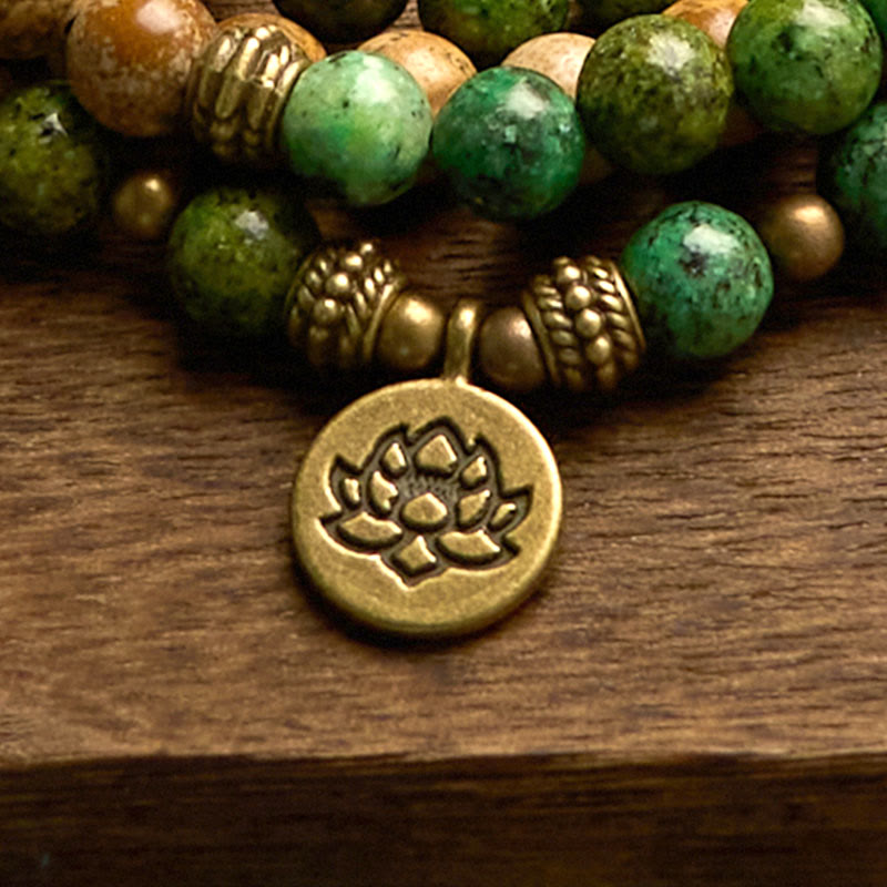 Stone of buddha 108 Mala Beads Natural Stone Picture Jasper Turquoise Lotus Positive Bracelet