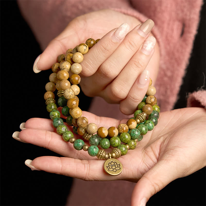 Stone of buddha 108 Mala Beads Natural Stone Picture Jasper Turquoise Lotus Positive Bracelet