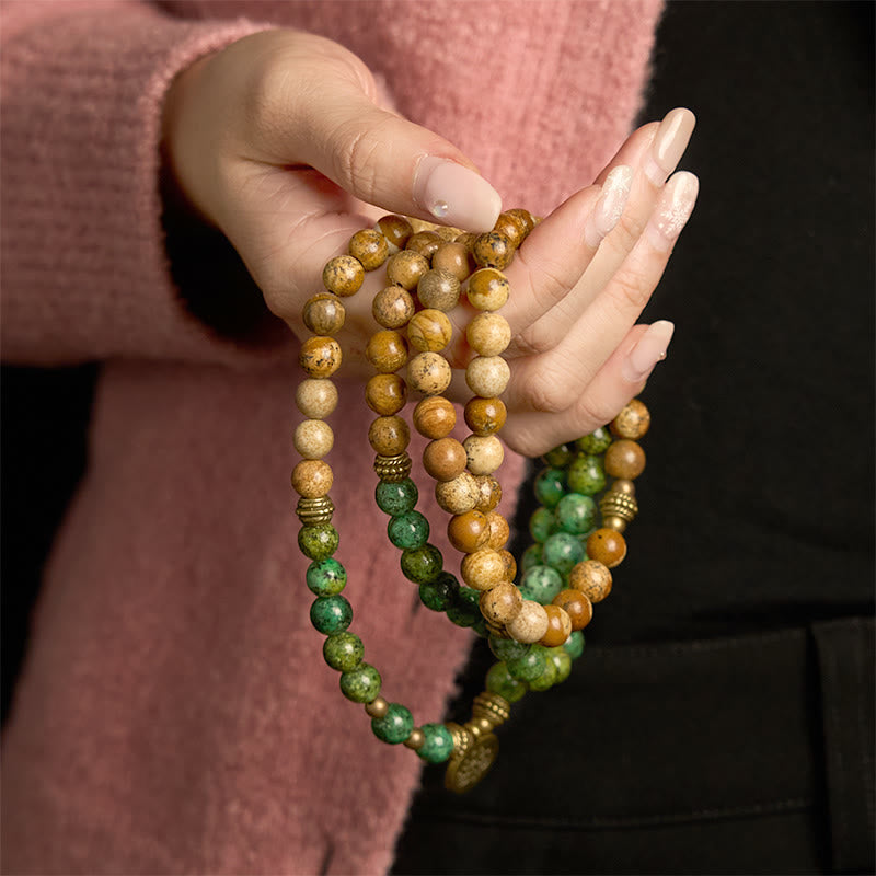 Stone of buddha 108 Mala Beads Natural Stone Picture Jasper Turquoise Lotus Positive Bracelet