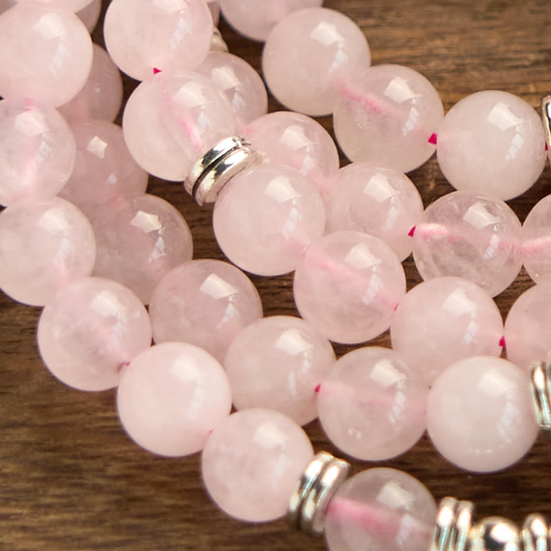 Stone of buddha 108 Mala Beads Natural Stone Rose Quartz Lotus Peace Bracelet