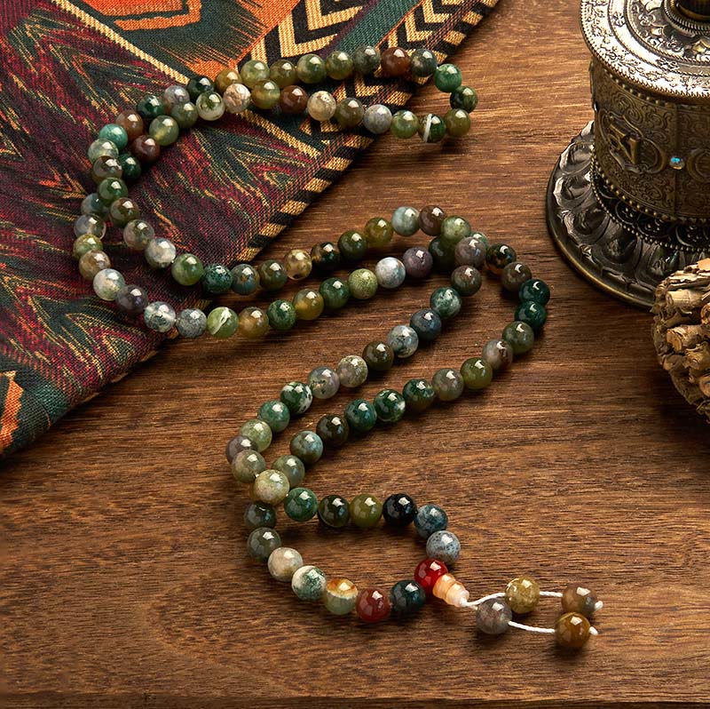 Stone of buddha 108 Mala Beads Natural Stone Moss Agate Multi-turn Healing Bracelet