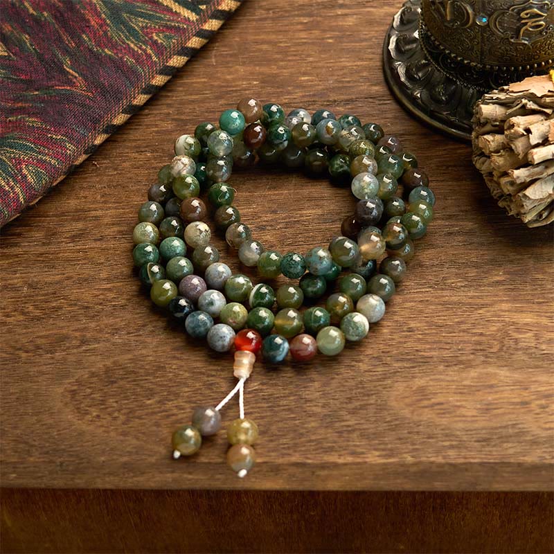 Stone of buddha 108 Mala Beads Natural Stone Moss Agate Multi-turn Healing Bracelet