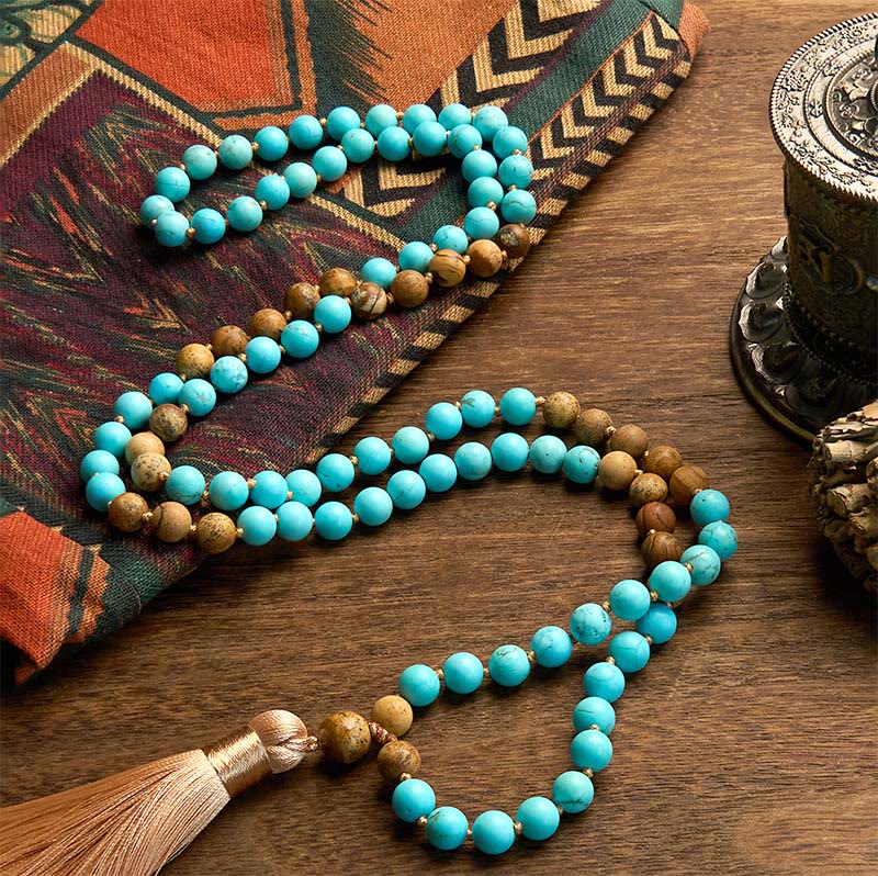 Stone of buddha 108 Mala Beads Turquoise Picture Jasper Bead Tassel Balance Bracelet