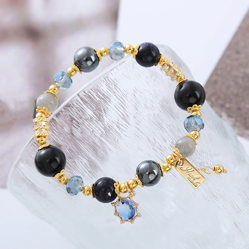 Stone of buddha Natural Black Obsidian Hematite Blue Sandstone Strength Bracelet