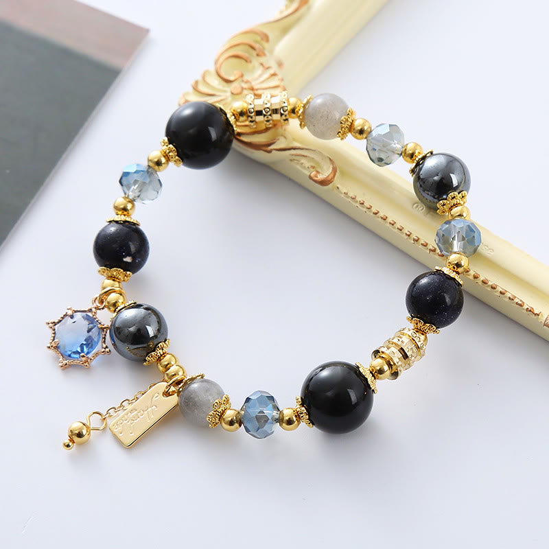 Stone of buddha Natural Black Obsidian Hematite Blue Sandstone Strength Bracelet