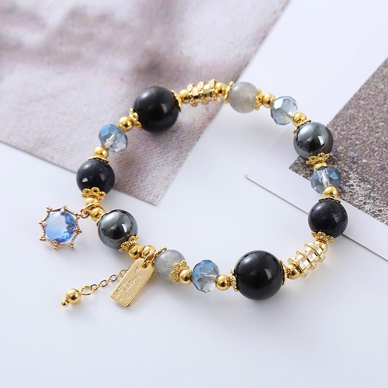 Stone of buddha Natural Black Obsidian Hematite Blue Sandstone Strength Bracelet
