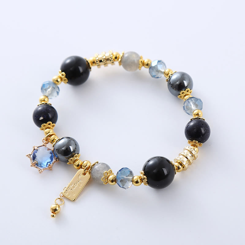 Stone of buddha Natural Black Obsidian Hematite Blue Sandstone Strength Bracelet