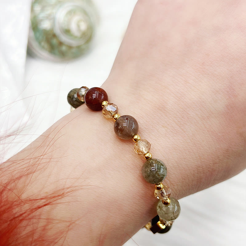 Stone of buddha Natural Colored Rutilated Quartz Amethyst Protection Bracelet