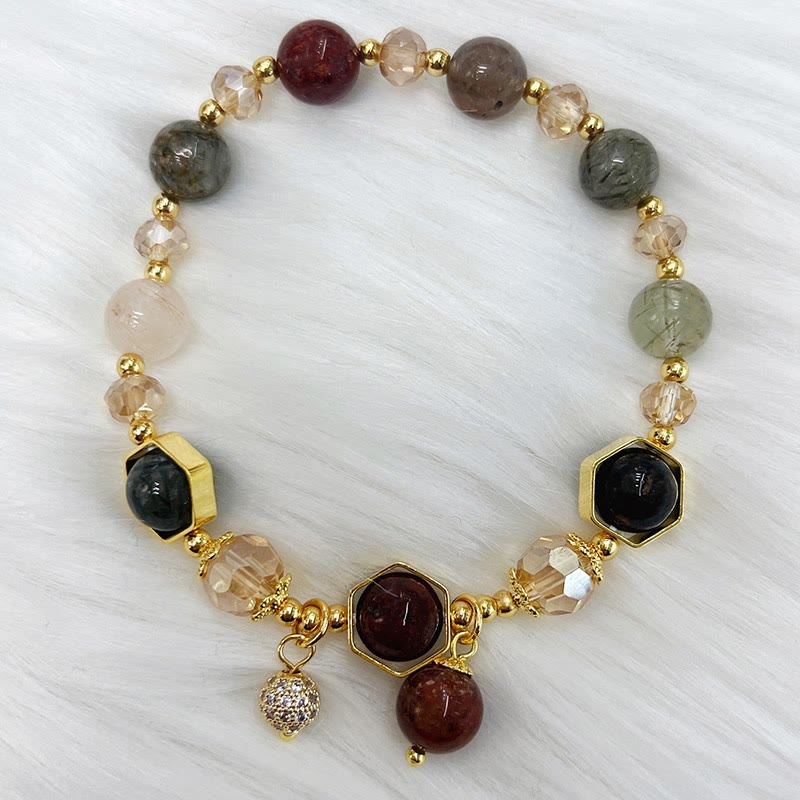 Stone of buddha Natural Colored Rutilated Quartz Amethyst Protection Bracelet