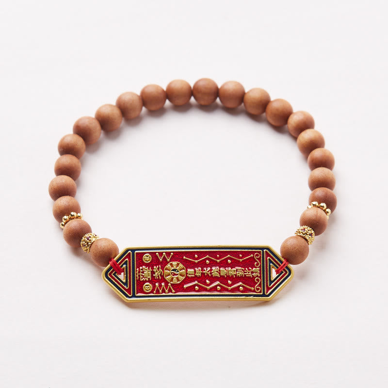 Stone of buddha Sandalwood Wood Bead Gold Plated Copper Bagua Yin Yang Chinese Character Harmony Bracelet