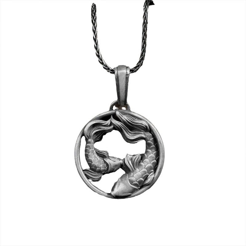 Stone of buddha Pure Tin Pisces Double Koi Fish Wealth Necklace Pendant