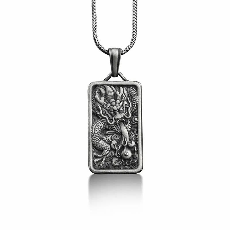 Stone of buddha Pure Tin Dragon Success Protection Necklace Pendant