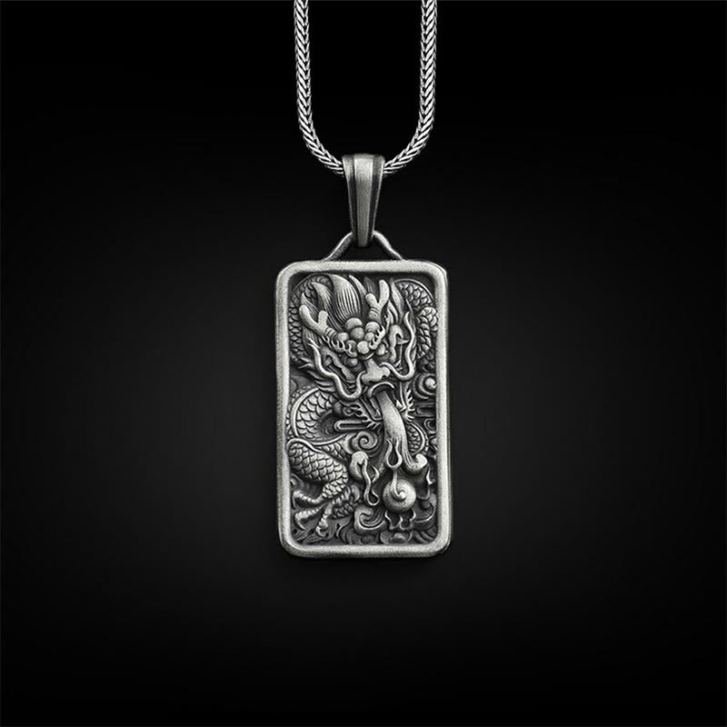Stone of buddha Pure Tin Dragon Success Protection Necklace Pendant