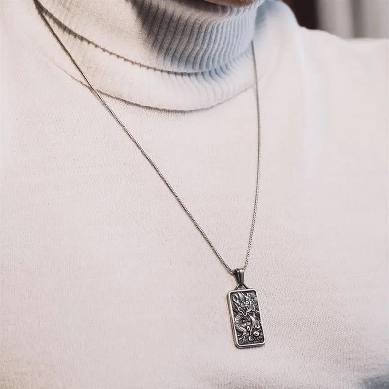 Stone of buddha Pure Tin Dragon Success Protection Necklace Pendant